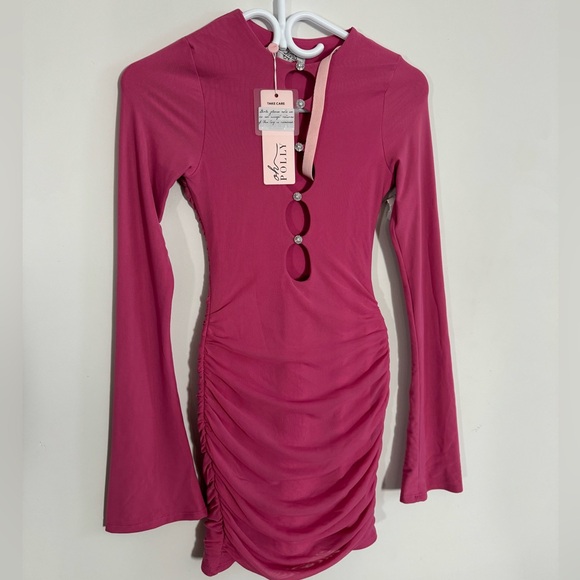 Oh Polly - Hot Pink Rhinestone Cut-out Dress - Picture 2 of 9